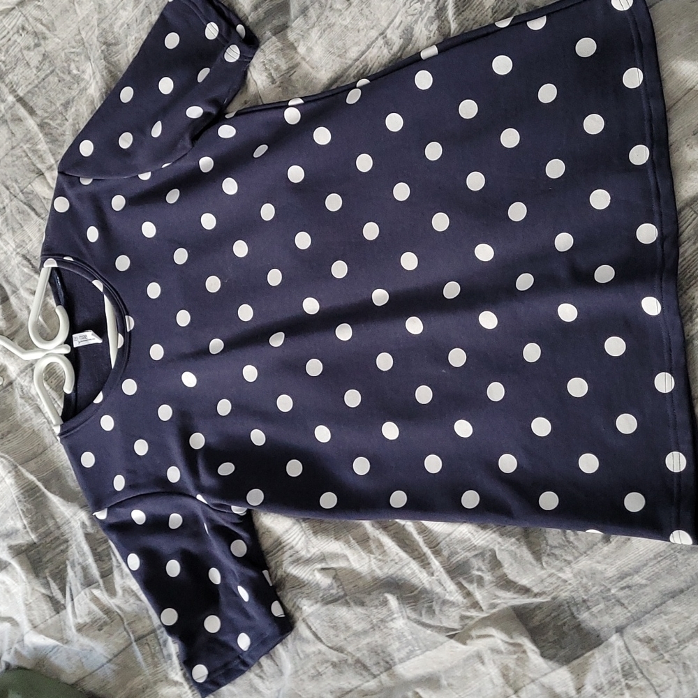 Navy blue and white polka dot long sweater